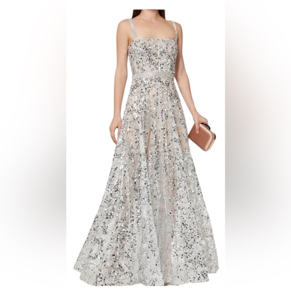 Bronx and Banco Midnight Maxi Gown Sequined Silver White Wedding Formal Size XS - Picture 1 of 13